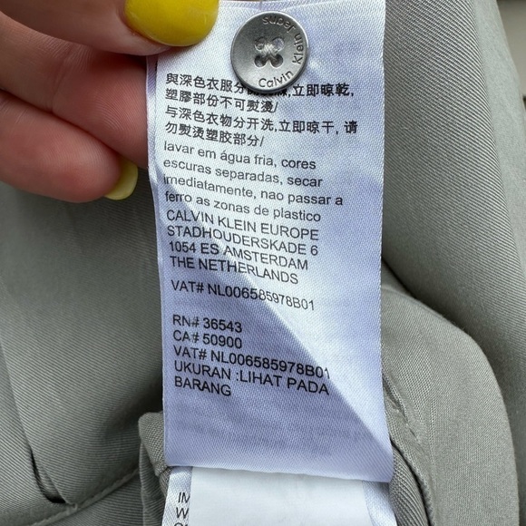 Calvin Klein Utility Roll Tab Sleeve Button Down Blouse - Tarragon Green - Picture 12 of 16